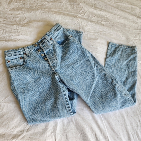 Levi’s Premium 501 Original Cropped Blue Pattern size 24 - Picture 1 of 6
